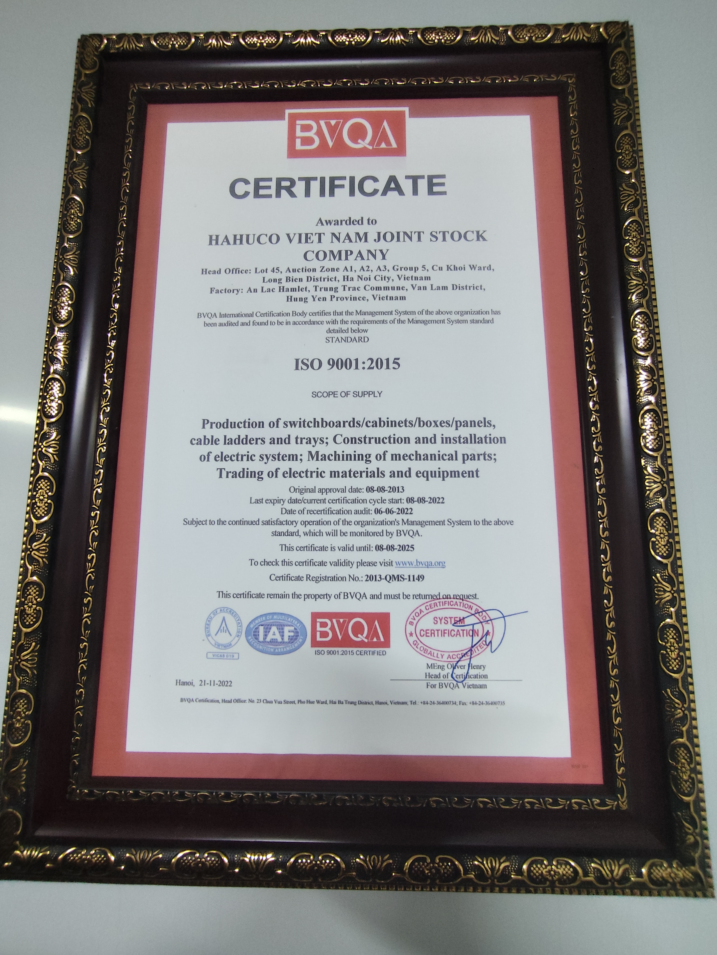 ISO 140012015 certificate